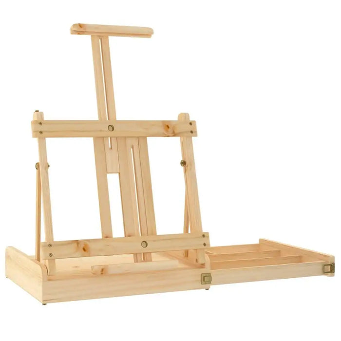 Solid pinewood tabletop easel with large canvas support and built-in storage drawer