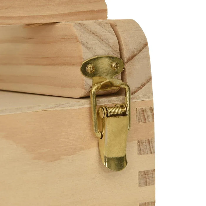 Solid pinewood table top easel corner with gold metal latch and visible wood grain