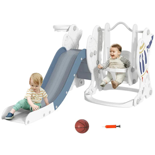 Space Themed 3-in-1 Kids Swing and Slide Set with Basketball Hoop in Blue - Little and Giant Explorers AIYAPLAY