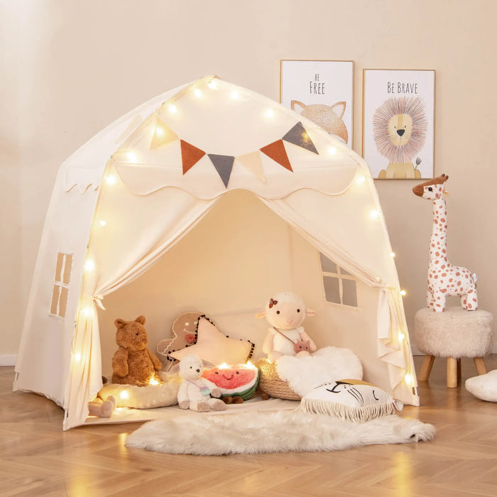 Spacious Boho Kids Play Tent in Beige - Little and Giant Explorers Costway