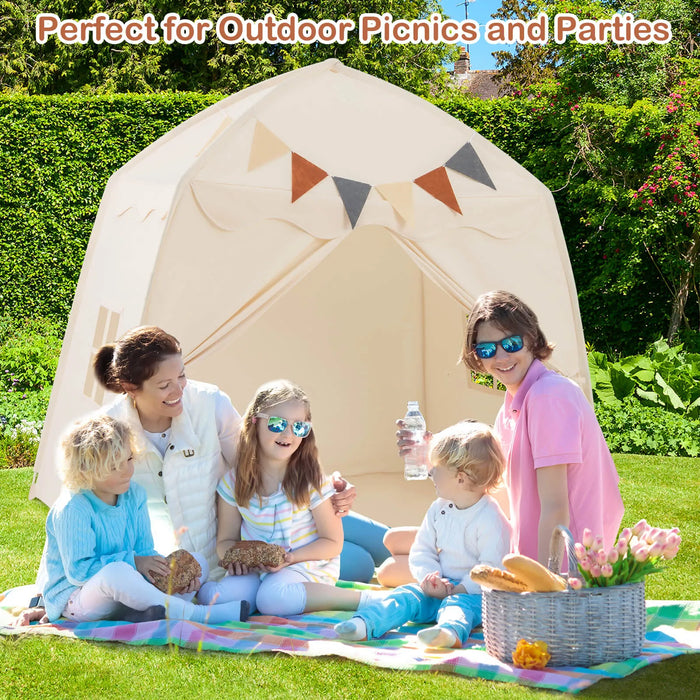 Spacious Boho Kids Play Tent in Beige - Little and Giant Explorers Costway