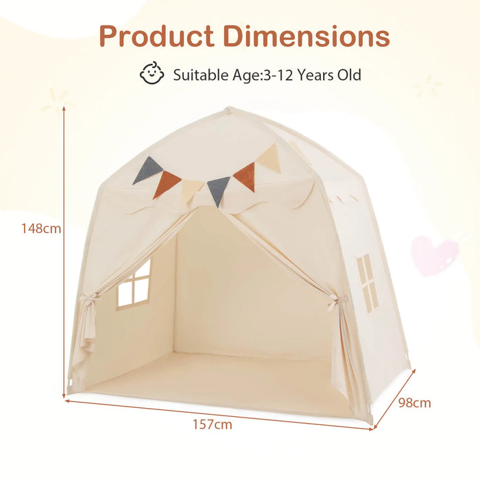 Spacious Boho Kids Play Tent in Beige - Little and Giant Explorers Costway