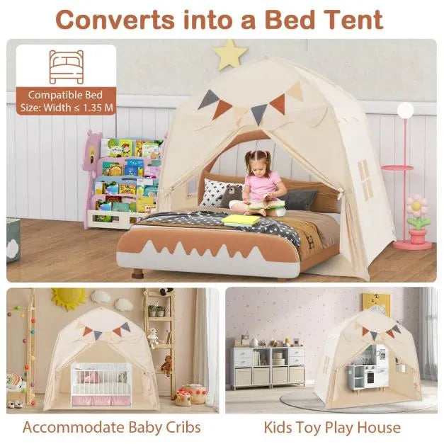 Spacious Boho Kids Play Tent in Beige - Little and Giant Explorers Costway