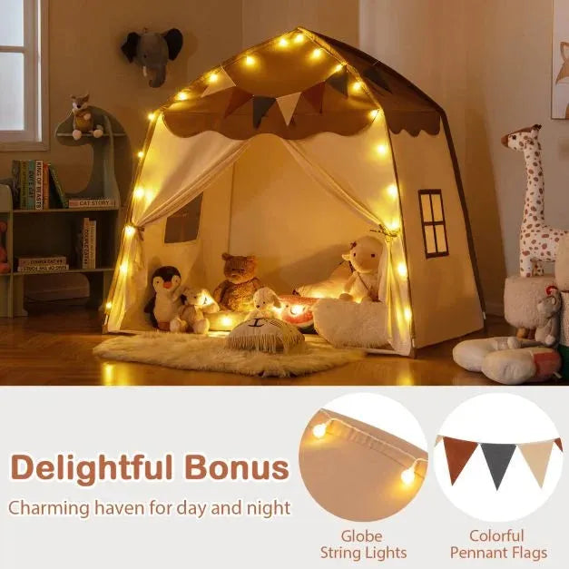 Spacious Boho Kids Play Tent in Coffee - Little and Giant Explorers Costway