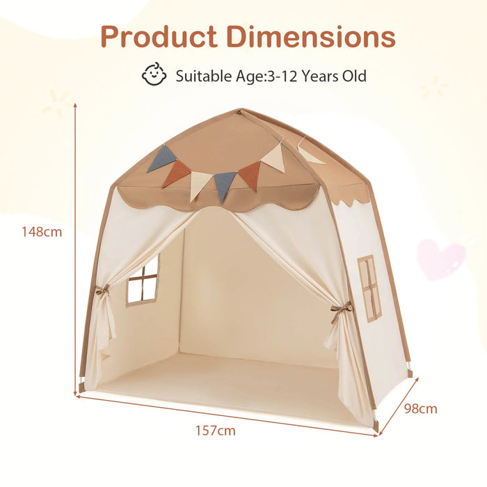 Spacious Boho Kids Play Tent in Coffee - Little and Giant Explorers Costway