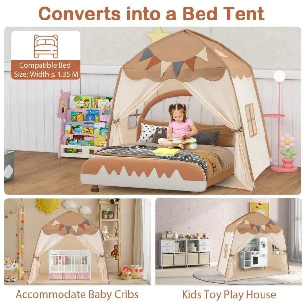 Spacious Boho Kids Play Tent in Coffee - Little and Giant Explorers Costway