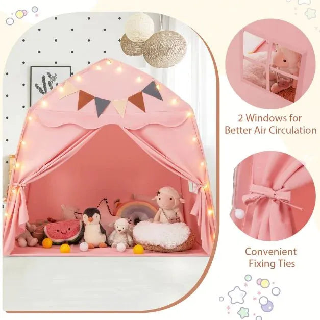 Spacious Boho Kids Play Tent in Pink - Little and Giant Explorers Costway