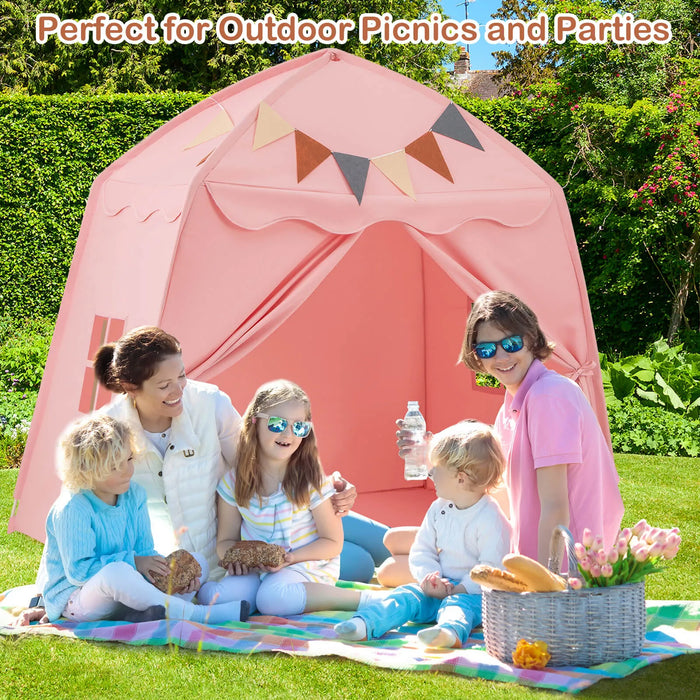 Spacious Boho Kids Play Tent in Pink - Little and Giant Explorers Costway