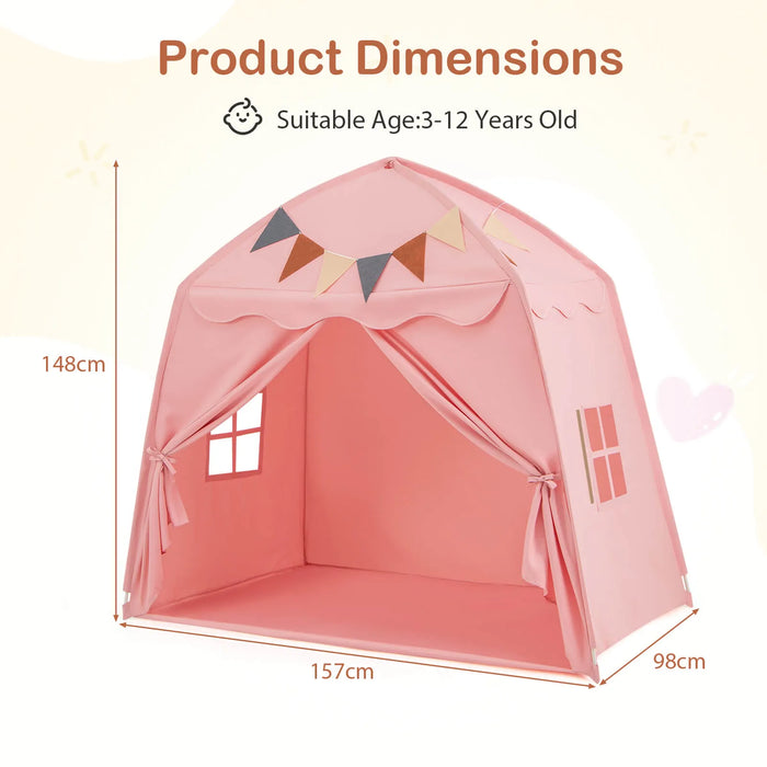 Spacious Boho Kids Play Tent in Pink - Little and Giant Explorers Costway