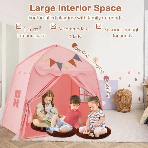 Spacious Boho Kids Play Tent in Pink - Little and Giant Explorers Costway