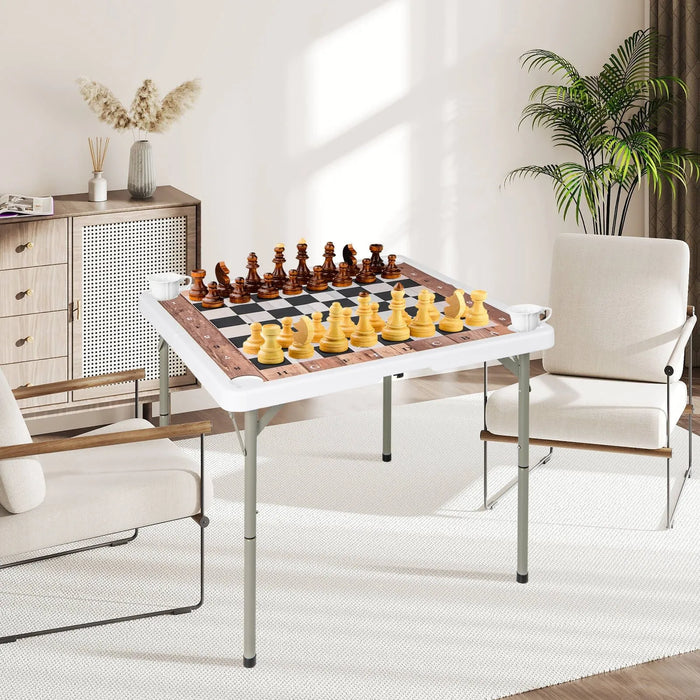 Square Folding Chess and Multi-Game Table | Metal Legs - Built-In Cup Holders COSTWAY - Little and Giant Explorers Costway