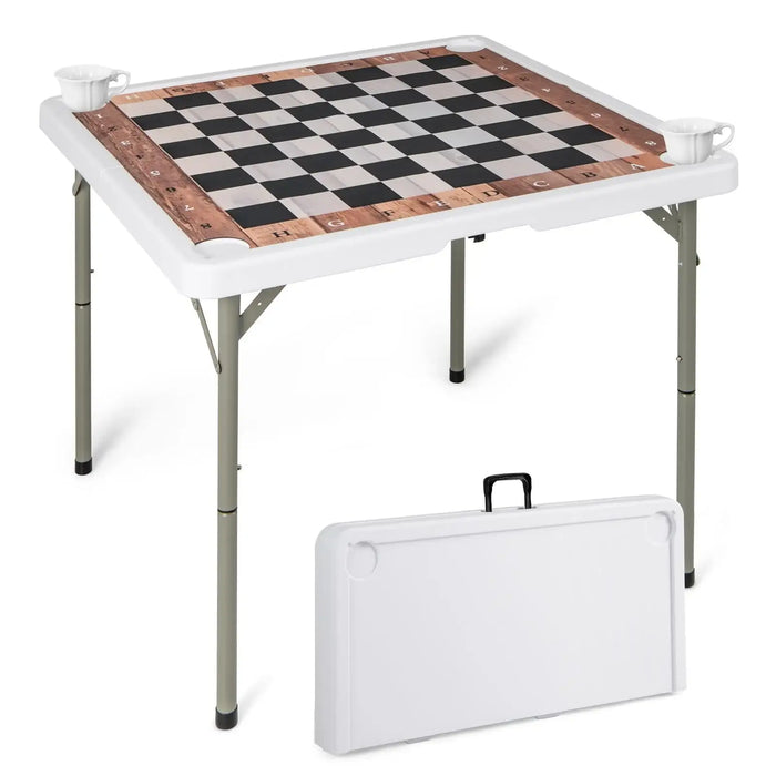 Square Folding Chess and Multi-Game Table | Metal Legs - Built-In Cup Holders COSTWAY - Little and Giant Explorers Costway
