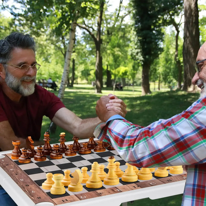 Square Folding Chess and Multi-Game Table | Metal Legs - Built-In Cup Holders COSTWAY - Little and Giant Explorers Costway