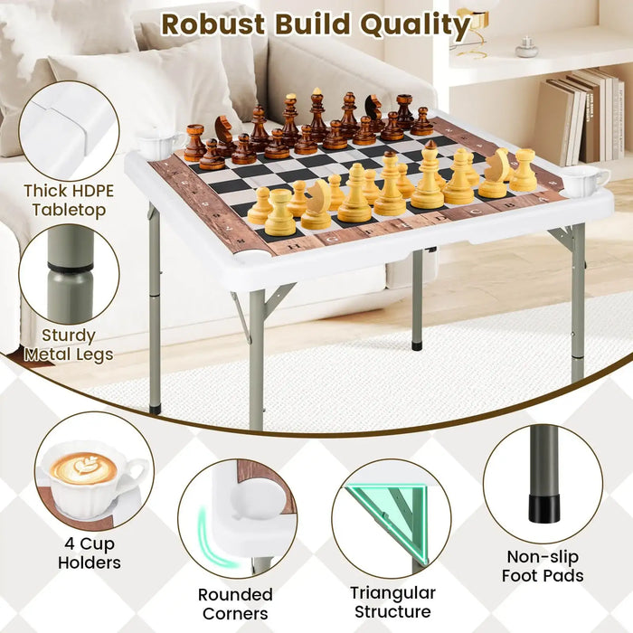 Square Folding Chess and Multi-Game Table | Metal Legs - Built-In Cup Holders COSTWAY - Little and Giant Explorers Costway