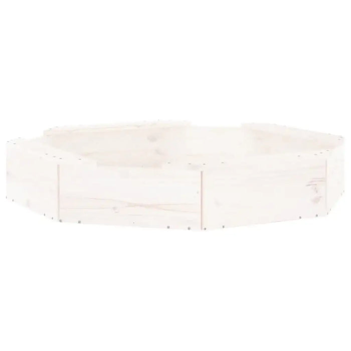 Square wooden sandbox with white finish, bottomless design, plain background