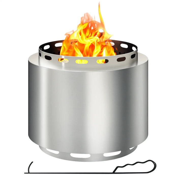 Stainless Steel Smokeless Fire Pit | Modern Dual-Chamber Design with Poker OUTSUNNY - Little and Giant Explorers Outsunny