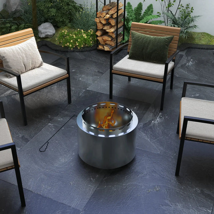 Stainless Steel Smokeless Fire Pit | Modern Dual-Chamber Design with Poker OUTSUNNY - Little and Giant Explorers Outsunny
