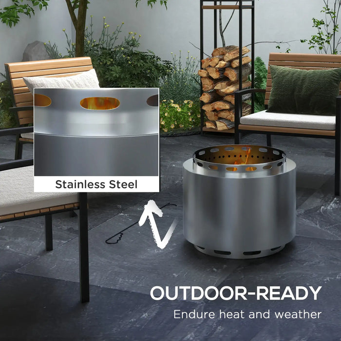 Stainless Steel Smokeless Fire Pit | Modern Dual-Chamber Design with Poker OUTSUNNY - Little and Giant Explorers Outsunny