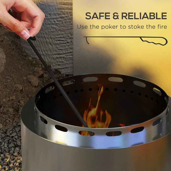 Stainless Steel Smokeless Fire Pit | Modern Dual-Chamber Design with Poker OUTSUNNY - Little and Giant Explorers Outsunny