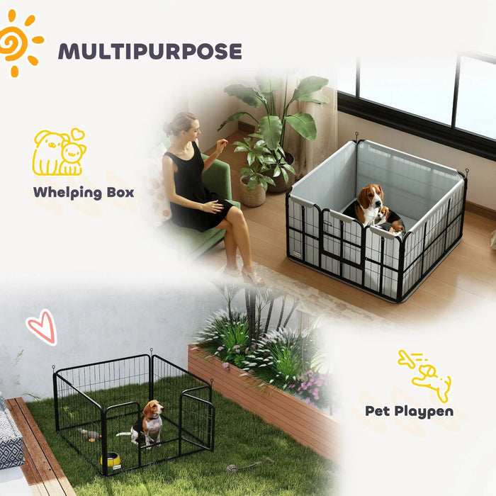 Steel Dog Whelping Box with Washable Pee Pad (102 x 102 x 60cm) - Little and Giant Explorers PawHut