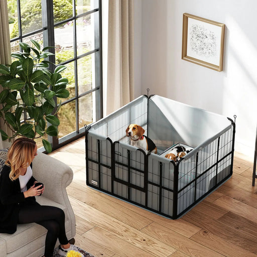 Steel Dog Whelping Box with Washable Pee Pad (102 x 102 x 60cm) - Little and Giant Explorers PawHut