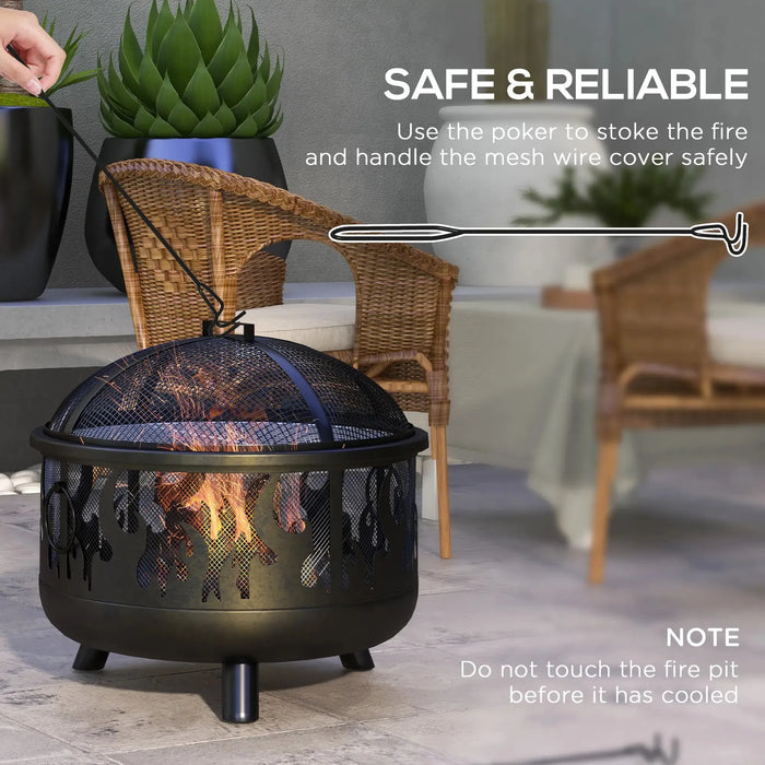 Steel Fire Pit BBQ with Poker in Black - Little and Giant Explorers Outsunny