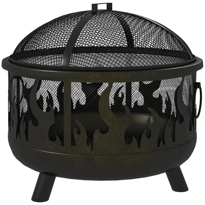 Steel Fire Pit BBQ with Poker in Black - Little and Giant Explorers Outsunny