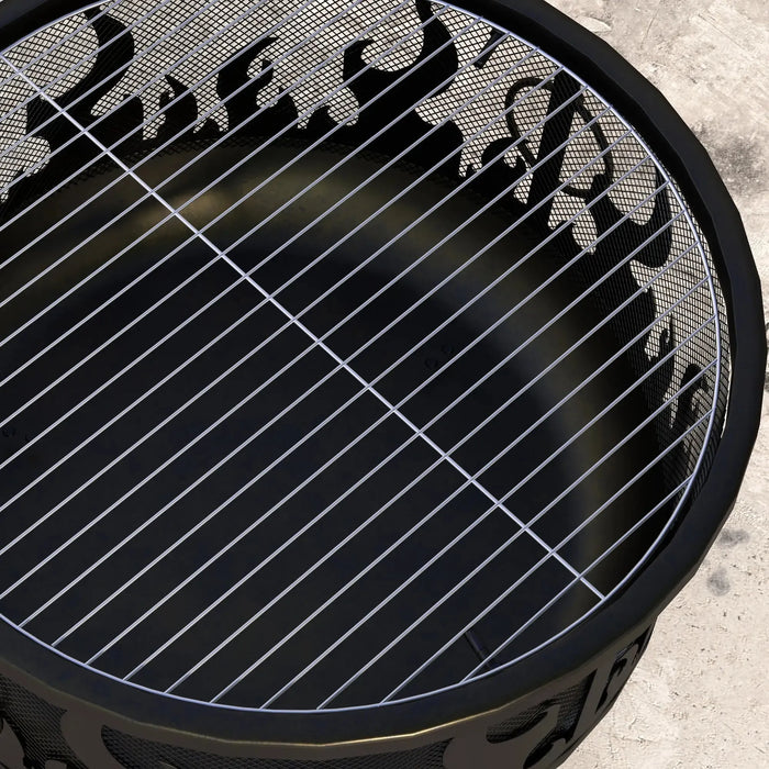 Steel Fire Pit BBQ with Poker in Black - Little and Giant Explorers Outsunny