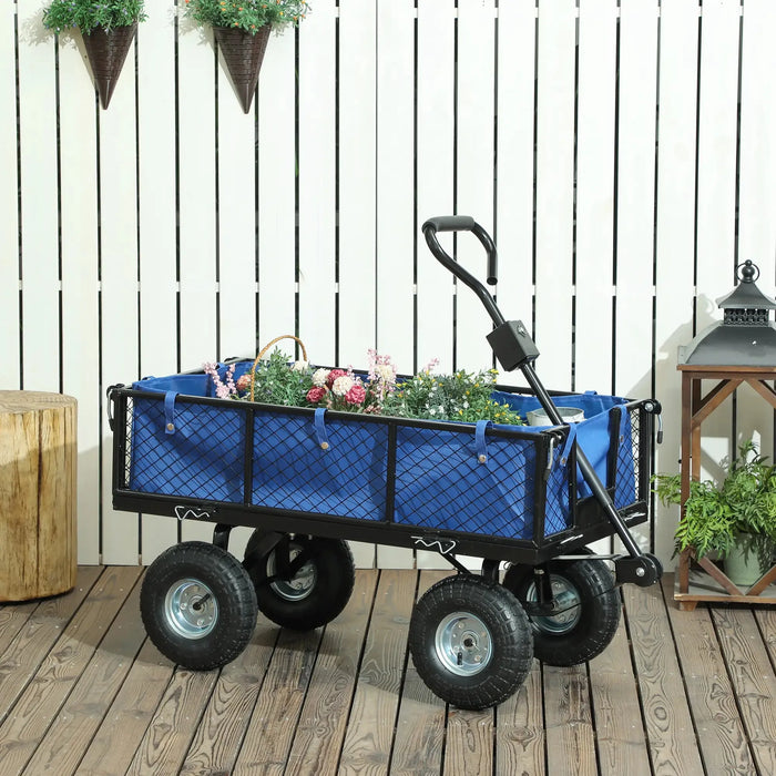 Steel Frame Garden Cart Trolley in Blue 114L - Little and Giant Explorers Outsunny