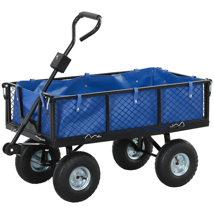 Steel Frame Garden Cart Trolley in Blue 114L - Little and Giant Explorers Outsunny