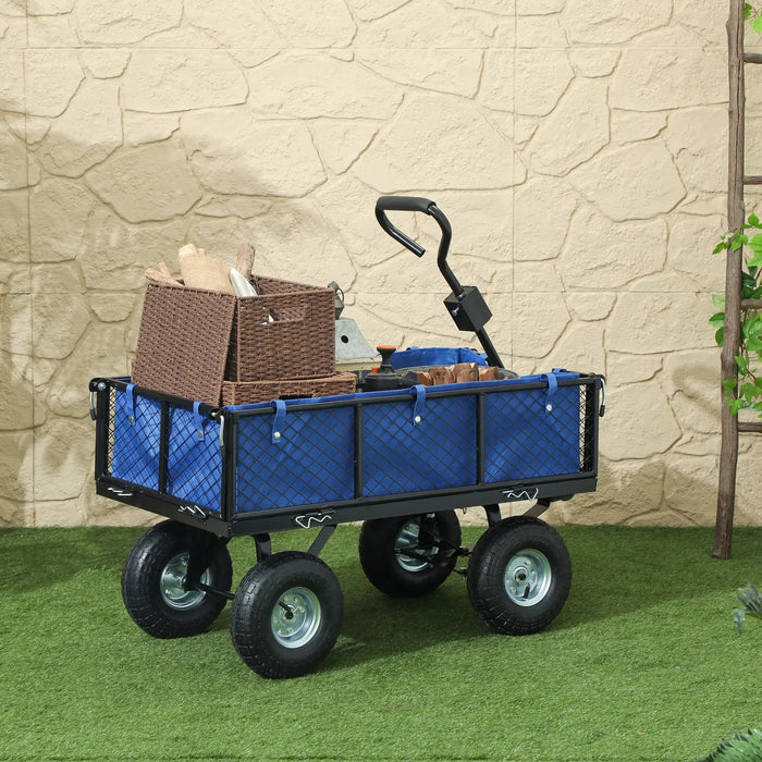 Steel Frame Garden Cart Trolley in Blue 114L - Little and Giant Explorers Outsunny