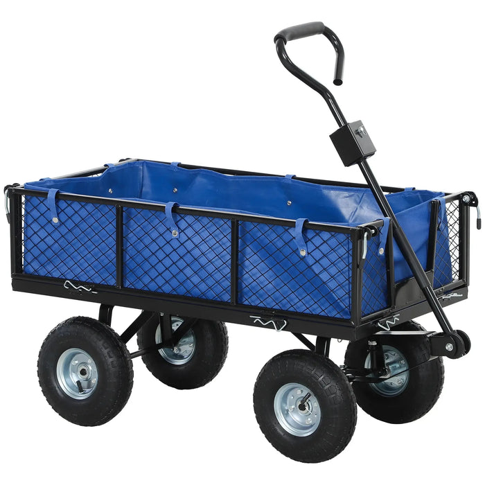 Steel Frame Garden Cart Trolley in Blue 114L - Little and Giant Explorers Outsunny