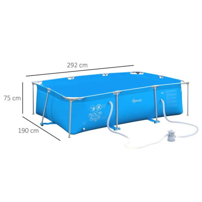 Steel Frame Pool with Filter Pump in Blue (292 x 190 x 75cm) - Little and Giant Explorers Outsunny