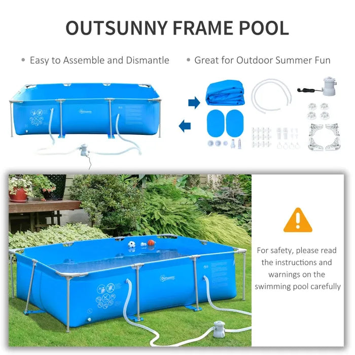 Steel Frame Pool with Filter Pump in Blue (292 x 190 x 75cm) - Little and Giant Explorers Outsunny