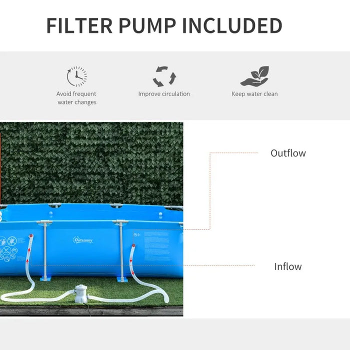 Steel Frame Pool with Filter Pump in Blue (292 x 190 x 75cm) - Little and Giant Explorers Outsunny