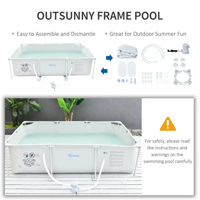 Steel Frame Pool with Filter Pump in Grey (292 x 190 x 75cm) - Little and Giant Explorers Outsunny