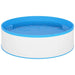 Steel frame round splasher pool with white sides and blue interior filled with water
