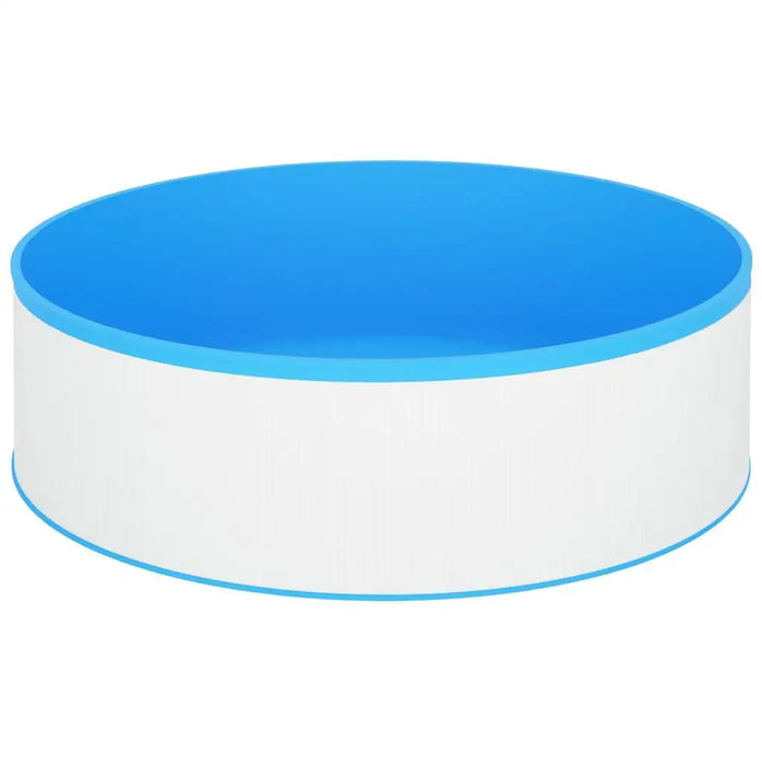 Round steel frame splasher pool with white sides and blue interior