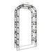 Powder-coated steel garden arch trellis with decorative scroll and leaf design, 240cm tall