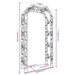 Steel garden arch trellis 240cm tall with decorative scrollwork and detailed size measurements