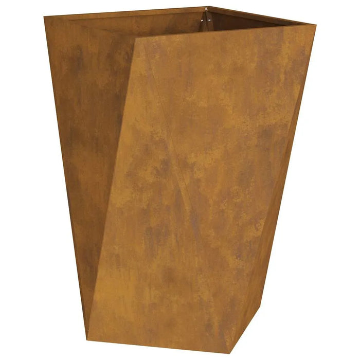 Rustic weathering steel outdoor garden planter box with angular design