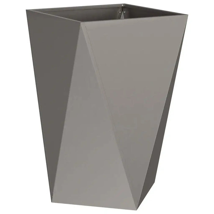 Modern outdoor square steel garden planter box with angular design in matte grey