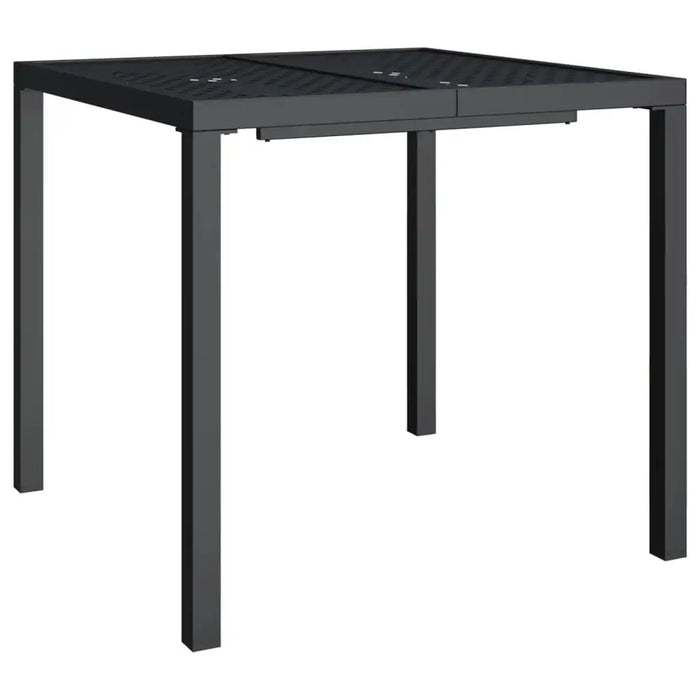 Anthracite steel garden table with square shape and slatted top, 80x80x72cm