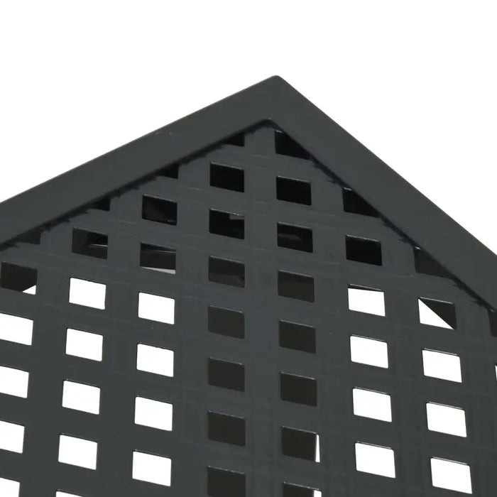 Corner of anthracite steel garden table with lattice grid pattern top