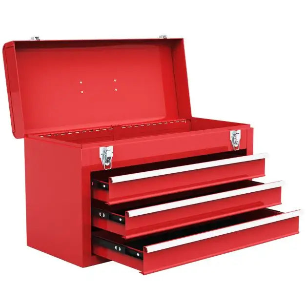 Steel Tool Box – Red | Portable 3-Drawer Chest with Top Tray and Handle COSTWAY - Little and Giant Explorers Costway