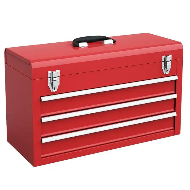 Steel Tool Box – Red | Portable 3-Drawer Chest with Top Tray and Handle COSTWAY - Little and Giant Explorers Costway