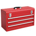 Steel Tool Box – Red | Portable 3-Drawer Chest with Top Tray and Handle COSTWAY - Little and Giant Explorers Costway