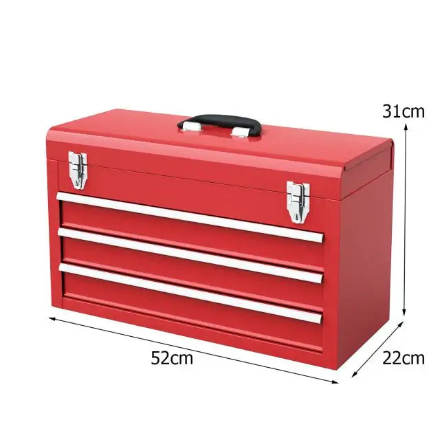Steel Tool Box – Red | Portable 3-Drawer Chest with Top Tray and Handle COSTWAY - Little and Giant Explorers Costway