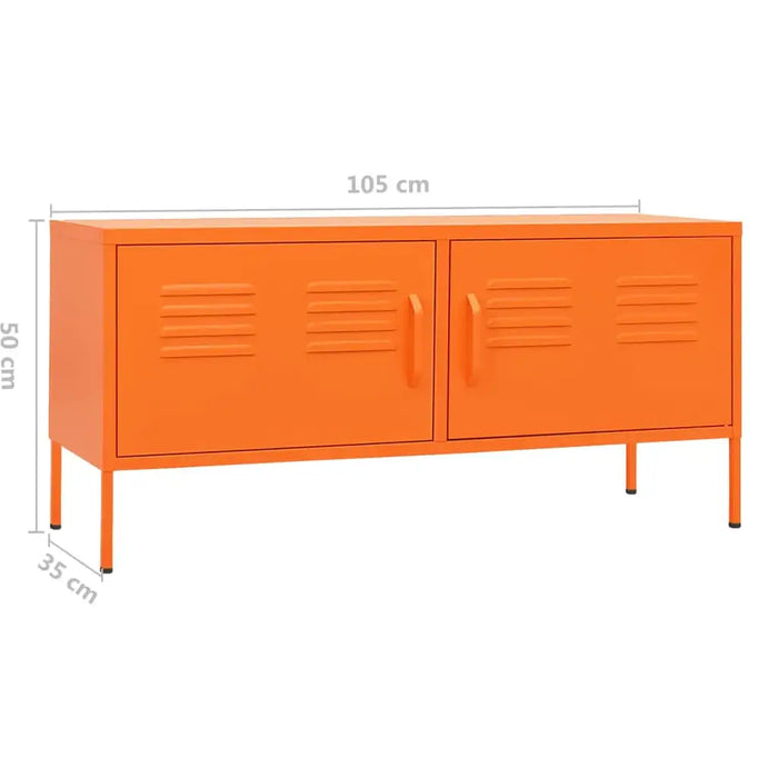 Orange steel TV cabinet with two storage doors, adjustable levellers, 105x50x35 cm