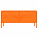 Bright orange steel TV cabinet with two storage doors and adjustable legs modern media unit